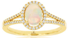 .70CT DIAMOND & AAA OPAL 14KT YELLOW GOLD OVAL & ROUND HALO FRIENDSHIP LOVE RING