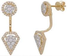 .74CT DIAMOND 14KT YELLOW GOLD FLORAL TRIANGULAR TEAR DROP FUN HANGING EARRINGS