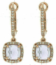 ESTATE 1.95CT DIAMOND & AAA AMETHYST 14K ROSE GOLD CUSHION HALO HANGING EARRINGS