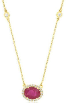 1.52CT DIAMOND & AAA RUBY 14KT YELLOW GOLD 3D OVAL & ROUND BY THE YARD NECKLACE