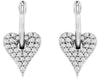ESTATE .23CT DIAMOND 14KT WHITE GOLD 3D PAVE HEART SHAPE HUGGIE HANGING EARRINGS