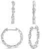 .90CT DIAMOND 14K WHITE GOLD 3D ROUND & BAGUETTE INSIDE OUT HOOP HUGGIE EARRINGS