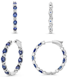 ESTATE LARGE 5.85CT DIAMOND & AAA SAPPHIRE 14K WHITE GOLD OVAL & ROUND EARRINGS
