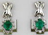 1.02CT DIAMOND & AAA EMERALD 14K WHITE GOLD OVAL & ROUND FLOWER HANGING EARRINGS