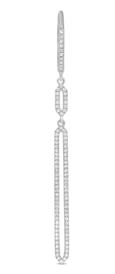 0.37CT DIAMOND 14KT WHITE GOLD 3D OVAL BAR ELONGATED LEVERBACK HANGING EARRINGS
