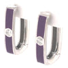 .14CT DIAMOND & PURPLE ENAMEL 18KT WHITE GOLD RECTANGULAR HOOP HANGING EARRINGS