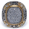 LARGE .70CT DIAMOND 18K YELLOW GOLD & 925 SILVER PAVE SQUARE FLORAL ETOILE RING