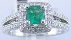 .98CT DIAMOND & AAA EMERALD 18K WHITE GOLD SQUARE HALO FILIGREE ENGAGEMENT RING