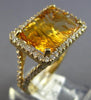 LARGE 9.67CT DIAMOND & AAA CITRINE 14KT YELLOW GOLD RECTANGULAR ENGAGEMENT RING