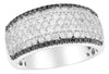 WIDE 1.41CT WHITE & BLACK DIAMOND 14KT WHITE GOLD 3D MULTI ROW ANNIVERSARY RING