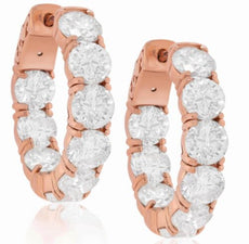 LARGE 7.85CT DIAMOND 18KT ROSE GOLD 3D INSIDE OUT HUGGIE HOOP HANGING EARRINGS