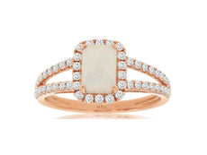 1.15CT DIAMOND & AAA OPAL 14KT ROSE GOLD 3D CUSHION & ROUND HALO ENGAGEMENT RING