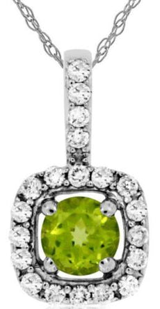 .44CT DIAMOND & AAA PERIDOT 14K WHITE GOLD 3D ROUND SQUARE HALO FLOATING PENDANT