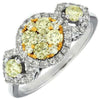 WIDE 1.1CT WHITE & FANCY YELLOW DIAMOND 14K 2 TONE GOLD CLUSTER ANNIVERSARY RING