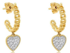ESTATE .22CT DIAMOND 14KT YELLOW GOLD HEART SHAPE LOVE KNOT FUN HANGING EARRINGS