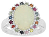 3.40CT AAA SAPPHIRE & OPAL 14KT WHITE GOLD OVAL & ROUND FLOWER RAINBOW FUN RING