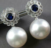 LARGE 1.4CT DIAMOND & SAPPHIRE & SOUTH SEA PEARL 18K WHITE GOLD HANGING EARRINGS