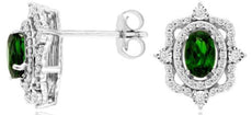 1.29CT DIAMOND & AAA RUSSALITE 14KT WHITE GOLD OVAL & ROUND FLORAL STUD EARRINGS