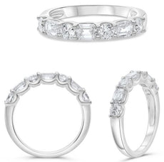 1.30CT DIAMOND 14K WHITE GOLD ROUND & EMERALD CUT SEMI ETERNITY ANNIVERSARY RING