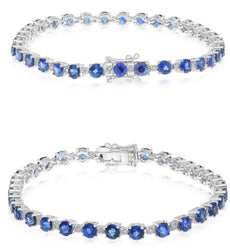 4.42CT DIAMOND & AAA SAPPHIRE 14KT WHITE GOLD 3D ROUND CLASSIC TENNIS BRACELET