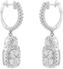 1.49CT DIAMOND 18K WHITE GOLD SQUARE CLUSTER FLOWER HALO HUGGIE HANGING EARRINGS