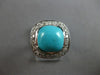 ESTATE LARGE .32CT DIAMOND & AAA TURQUOISE 14KT WHITE GOLD SQUARE HALO FUN RING