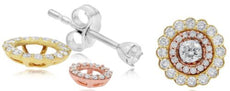 .48CT DIAMOND 14KT TRI COLOR GOLD 3D SOLITAIRE DOUBLE HALO FLORAL STUD EARRINGS