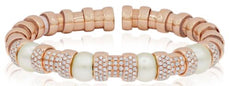 1.80CT DIAMOND & AAA SOUTH SEA PEARL 18KT ROSE GOLD 3D FUN CUFF BANGLE BRACELET