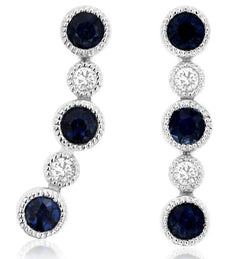 .68CT DIAMOND & AAA SAPPHIRE 14K WHITE GOLD 3D FILIGREE 5 STONE HANGING EARRINGS