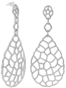 EXTRA LARGE 2.50CT DIAMOND 14K WHITE GOLD 3D OPEN WEB TEAR DROP HANGING EARRINGS