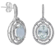 2.77CT DIAMOND & AAA GREEN AMETHYST 14KT WHITE GOLD 3D OVAL & ROUND FUN EARRINGS