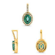 .83CT DIAMOND & AAA EMERALD 14K YELLOW GOLD 3D OVAL & ROUND HALO CLASSIC PENDANT