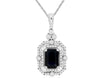 1.34CT DIAMOND & AAA SAPPHIRE 14KT WHITE GOLD EMERALD CUT HALO FILIGREE PENDANT