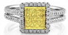 .60CT WHITE & FANCY YELLOW DIAMOND 18KT 2 TONE GOLD ROUND PAVE SQUARE FUN RING
