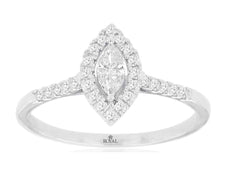 .36CT DIAMOND 14KT WHITE GOLD 3D ROUND & MARQUISE CLASSIC HALO ENGAGEMENT RING