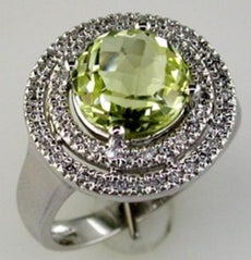 3.03CT DIAMOND & AAA LEMON QUARTZ 14KT WHITE GOLD 3D ROUND DOUBLE HALO FUN RING