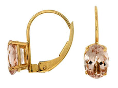 ESTATE 1.40CT AAA MORGANITE 14KT YELLOW GOLD 3D OVAL LEVERBACK HANGING EARRINGS