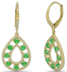 1.31CT DIAMOND & AAA EMERALD 14KT YELLOW GOLD DOUBLE TEAR DROP HANGING EARRINGS
