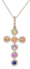 .74CT DIAMOND & AAA MULTI COLOR SAPPHIRE 14K ROSE GOLD 3D CROSS FLOATING PENDANT
