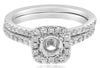 .57CT DIAMOND 18K WHITE GOLD ROUND SQUARE SEMI MOUNT ENGAGEMENT WEDDING RING SET