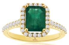 2.05CT DIAMOND & AAA EMERALD 14KT YELLOW GOLD EMERALD CUT HALO ENGAGEMENT RING
