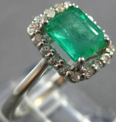 2.30CT DIAMOND & AAA EMERALD 14KT WHITE GOLD EMERALD CUT & ROUND ENGAGEMENT RING