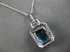 3.76CT DIAMOND & AAA BLUE TOPAZ 14KT WHITE GOLD EMERALD CUT SQUARE HALO PENDANT
