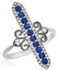 .63CT DIAMOND & AAA SAPPHIRE 14KT WHITE GOLD ROUND HEXAGON FILIGREE BAR FUN RING