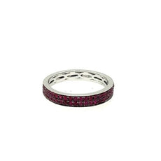 .49CT AAA RUBY 18KT WHITE GOLD 3D 2 ROW SEMI ETERNITY WEDDING ANNIVERSARY RING