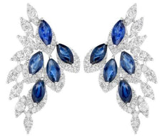 3.70CT DIAMOND & AAA SAPPHIRE 14KT WHITE GOLD ROUND & MARQUISE HANGING EARRINGS