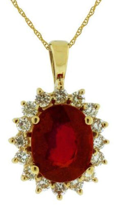 3.75CT DIAMOND & AAA RUBY 14KT YELLOW GOLD OVAL & ROUND PRINCESS DIANA PENDANT