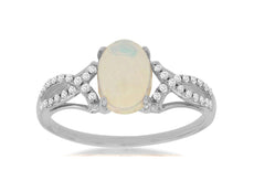 1.04CT DIAMOND & AAA OPAL 14K WHITE GOLD CLASSIC OVAL & ROUND INFINITY LOVE RING