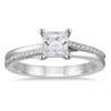 ESTATE 1CT DIAMOND 14KT WHITE GOLD ROUND & PRINCESS ENGAGEMENT WEDDING RING SET