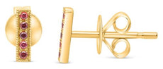 ESTATE .07CT AAA RUBY 14KT YELLOW GOLD 3D CLASSIC FILIGREE BAR STUD EARRINGS